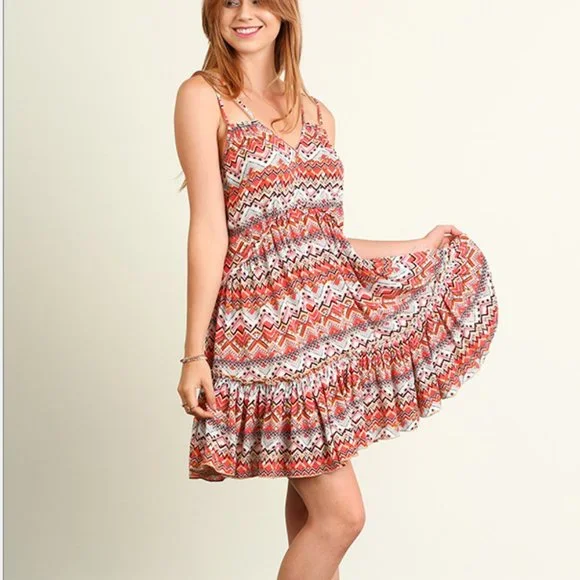 Red/Orange Double Spaghetti Strap Fit/Flare Dress | Color: Orange/Red | Size: L | Kristenhuntingt's Closet